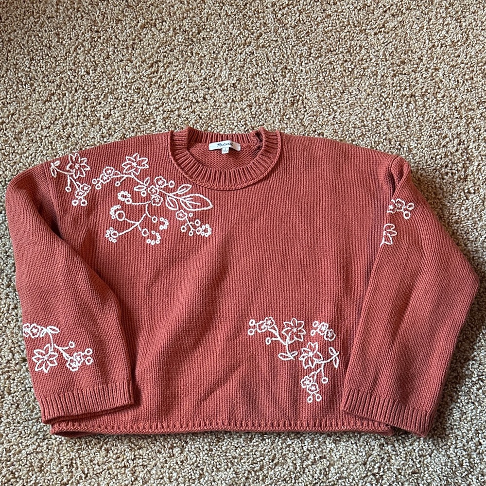 Madewell Rust Floral Embroidered Sweater